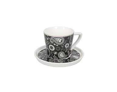 Brandani 52830 TAZZINA CAFFE' SHANTI CON PIATTINO NEW BONE CHINA, cm d 12x7h, 100 ml, Tortora con decoro Shanti