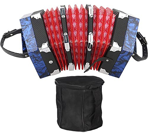 Professionelle Akkordeon-Ziehharmonika mit 20 Knöpfen, mit Tragetasche und verstellbarer Handschlaufe, für die tägliche Praxis Bühnenaufführung (Farbe: Blau)