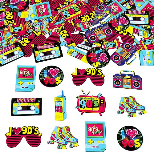 90's Party Confetti, 200pcs Back to The 90s Party Decorations Double-Sided Printing Confetti, Throwback 90s Theme Decorations for Adults Hip Hop Rock Hippie Disco Retro Parties