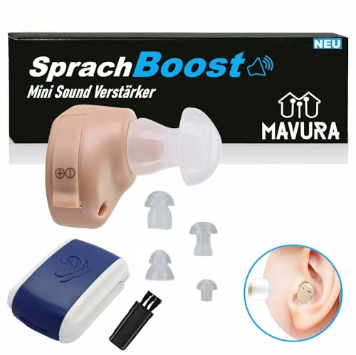 SprachBoost - Mini amplificador de audición para audífonos, invisible, pequeño, funciona con pilas