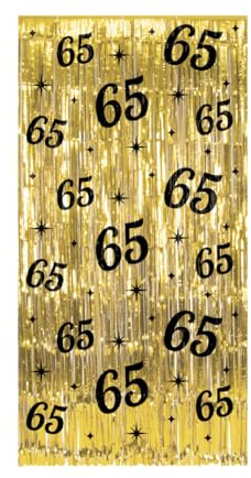 PD-Party - Glitzer Vorhang für 65. Geburtstag - Deko Geburtstag - Jubiläum - Schwarz Gold Deko - Party Deko - 65. Geburtstag Junge & Mädchen - Geburtstags Deko - Glitzer Vorhang Geburtstag - 1 x 2 m