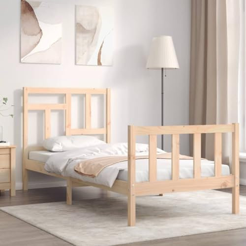 Rantry Massivholzbett Holzbett Bettrahmen Bettgestelle mit Kopfteil Einzelbett/Doppelbett Jugendbett Gästebett für Gästezimmer Schlafzimmer 90x200 cm#C für Gästezimmer Schlafzimmer