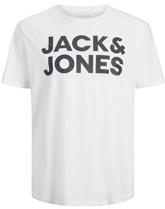 JACK & JONES PLUS ecorp Logo camiseta SS ONeck Pls Camiseta, Blanco/Detalles Estampado pequeño/Negro, 4XL Hombres