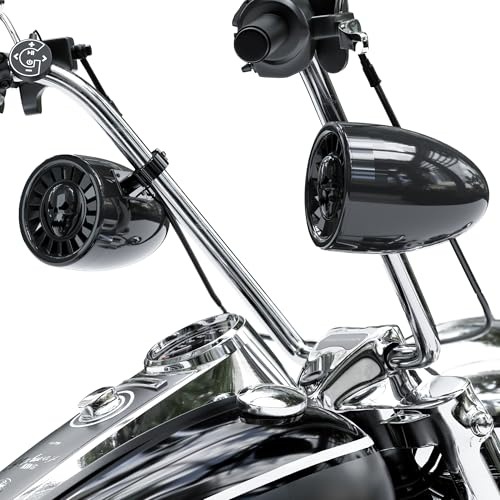 Altoparlanti Bluetooth per moto, sistema stereo impermeabile da 5 pollici, amplificatore integrato con lettore musicale con USB, ideale per manubrio Ape-Hanger Harley Custom Touring, AS5-X, nero