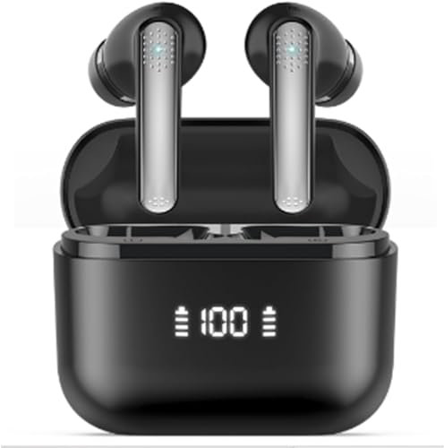 SKIUDCT Wireless Earbuds, Bluetooth 5.3 Headphones in Ear with ENC Mic, Bluetooth Earbuds with Deep Bass, 48H Playtime Ear Buds with LED Display, IP7 Waterproof Wireless Earphones, USB-C Deep Black