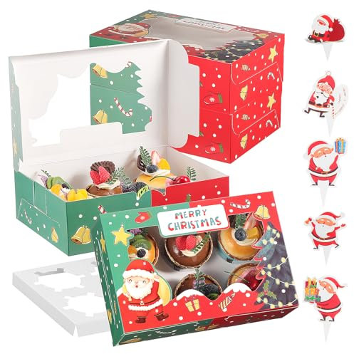 TsunNee Cupcake-Boxen mit Einsätzen, Weihnachts-Leckerli-Boxen, Geschenkboxen, Kekse, Geschenk, Backbox für Weihnachtsgebäck, Brownies, Partyzubehör, 20 Stück