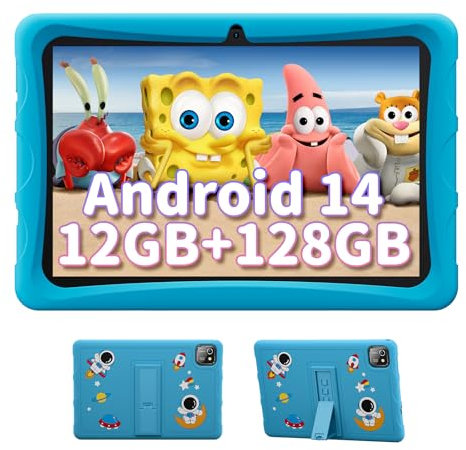 BESTTAB A10 AI Tablet Niños 10 Pulgadas 120Hz Android 14 Tablets 12GB RAM 128GB ROM/TF 2TB Niña WiFi 6, Octa Core, Control Parental, 5100mAh Batería 10W, 8MP+5MP Cámara Tablet para Niños