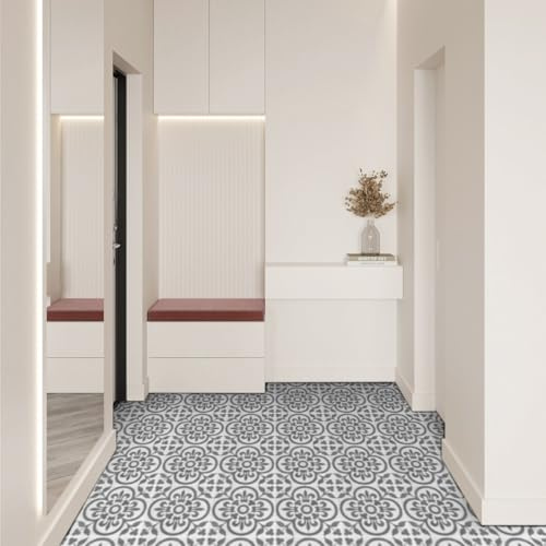 Alwayspon Pavimenti in vinile, colore grigio nero autoadesivo per piastrelle per bagno, cucina, paraspruzzi, stacca e attacca, adesivo per piastrelle in vinile, 12 pezzi x 20 cm