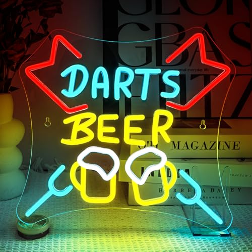 SIGNSHIP Dart Neon Schild Dimmbar Darts Bar Led Schild USB Schnittstelle Dart Neon Sign Darts Game Led Schild für Wand,Leuchtreklame für Spielzimmer Kneipe Heim Bar Club Männerhöhle Party Dekor