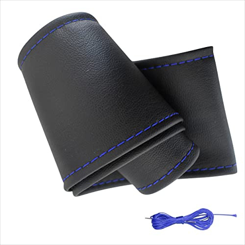 Xkeribom Auto Lenkradbezug zum Nähen aus weichem Leder Schwarz Lenkradhülle Lenkradschutz (Lenkraddurchmesser 37-38 cm) mit Garn Auswahl (Blau Naht)