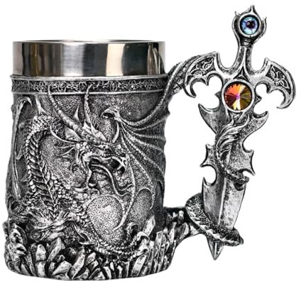 CGACCSD Tasse à café en acier inoxydable - Chope à bière médiévale - 600 ml - Tasse à thé vintage pour bière, café, eau, thé, chocolat chaud