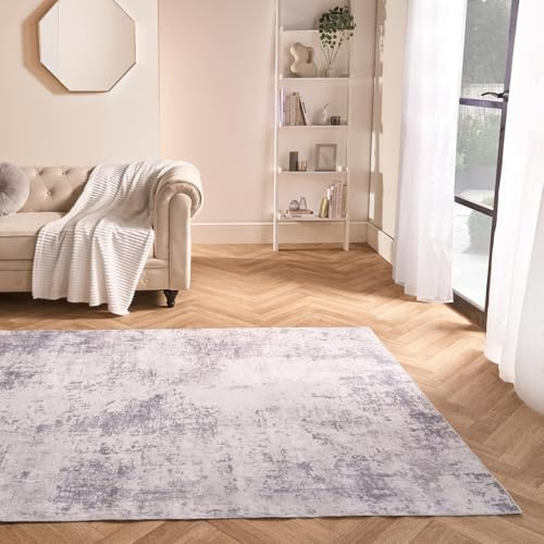 OHS Washable Living Room Rug, Soft & Comfortable Abstract Print Deep Charcoal Tones, Ideal for Living Rooms, Entryways, Kitchens, 120x170cm Floor Rug-Charcoal
