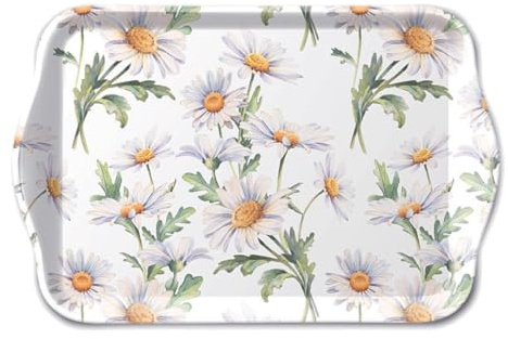 Ambiente Tablett Dekotablett kleines Serviertablett Tray 13 x 21 cm Melamin Margeriten Blumen Floral Serie Daisies
