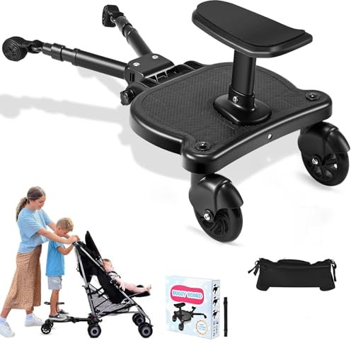 JoyCushy Planche Poussette Universelle avec Sac de Rangement, Marche Pied Poussette Universelle avec Siège, Compatible Avec 99% des Poussettespour, pour Bébé pour Enfants de 2 à 6 Ans (25KG)