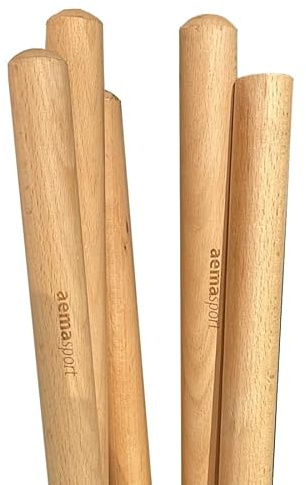 AemaSport Set 5 Picas de Madera de Haya de 140cmx25mm 600g para Movilidad, Estiramientos Activos, Trabajo de Core, Rehabilitación, Mejora Postura y Entrenamiento Funcional, Barra Ligera y Resistente.