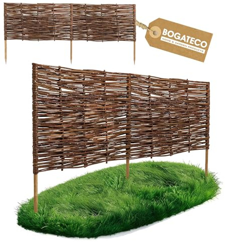 1 x BOGATECO Beeteinfassung aus Weide | 120 cm Lang & 30 cm Hoch | Holz-Zaun Rasenkante | Weiden-Zaun Steckzaun Perfekt für den Garten als Weg-Abgrenzung | Beetumrandungen | Dekorative Zäune