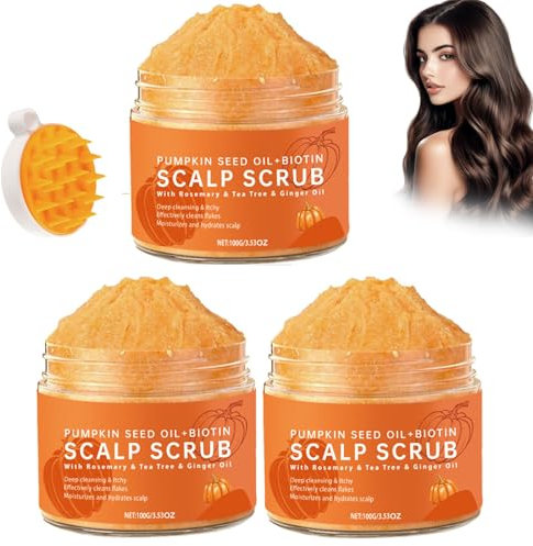 Gommage du cuir chevelu, avec masseur du cuir chevelu en silicone, exfoliatrice de cuve à huile de graines de citrouille, exfoliatrice hydratante, nettoyage en profondeur et soins capillaires (3PC)