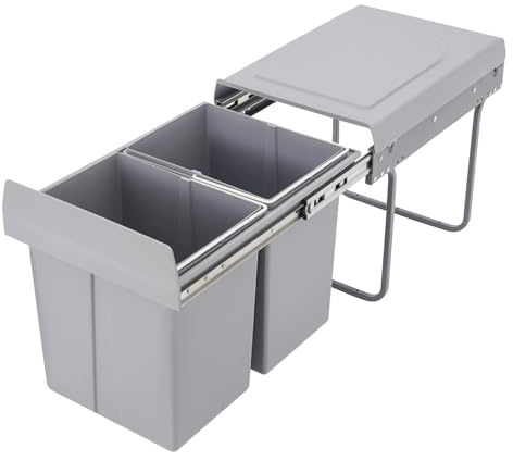 GramStudio Pattumiera estraibile da cucina con guide telescopiche, 2 x 20 litri, sistema di immondizia