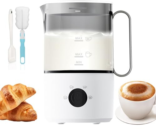 Bizcasa Mousseur à Lait Automatique 4 en 1,Electrique Mousseur Lait 300ML,Verre Transparent,Mode Silencieux,Mousseur Chaud et Froid,Pour Café,Latte,Cappuccino,Épais & Fin Mousse de Lait