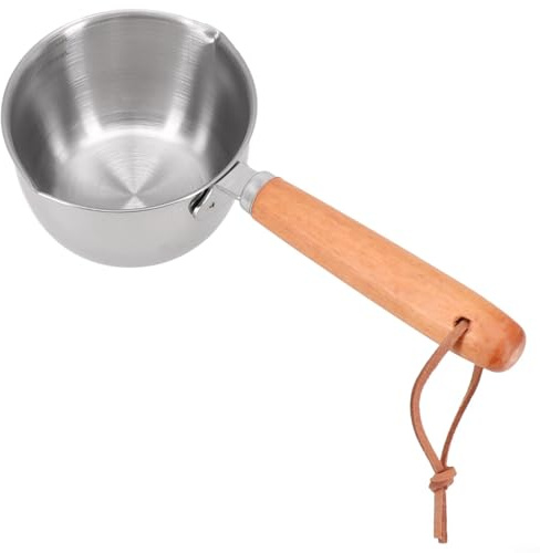 Puupaa Casserole en acier inoxydable avec poignée en bois, petite casserole à lait pour induction, gaz et électrique, poêle à fondre le beurre pour café, sauce, chocolat (150 ml)
