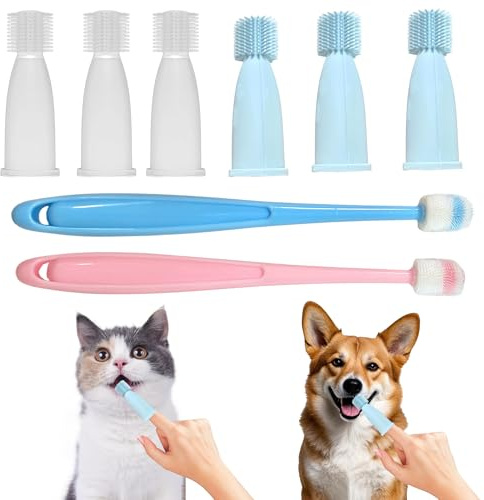 8 Stück Hundezahnbürsten 360° Hunde Zahnbürsten geeignet als Katzenzahnbürsten komfortable Fingerzahnbürsten Hund Katze plus Fingerlinge Hunde- und Katzenzahnpflege Set