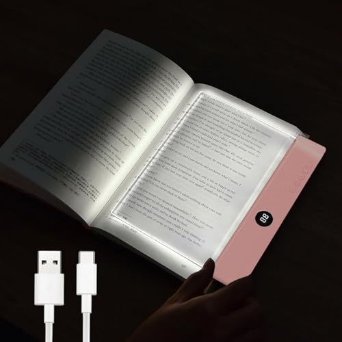 Justup Lightwedge Leselampe, LED 3-Farben Buchlampe Augenschutz Tragbares Platten-Buch-Leselampe, Wiederaufladbare Dimmen Timer Buch Lampe, Flache Leseleuchten für Bücher im Bett (Rosa)