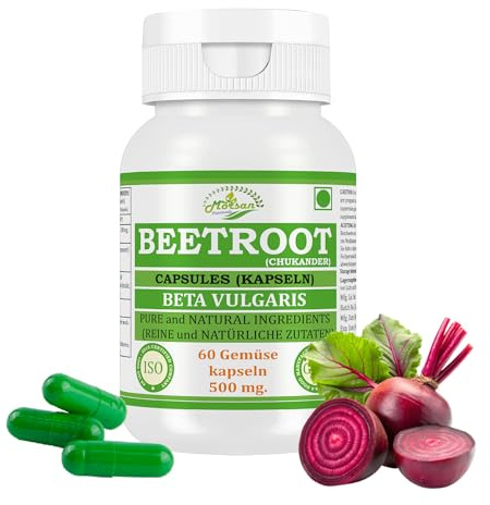 Rote Beete Kapseln 500mg | 60 Vegane Kapseln | Beetroot (Beta vulgaris, Rote Bete) Kapsel Supplement | von Morsan Nutraveda (1)