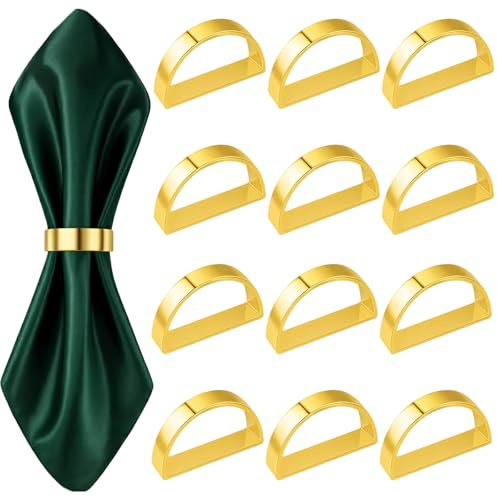 12 Stück Serviettenringe, in Gold, Serviettenringe Silber,D-förmige Design für Festliche Tischdekoration