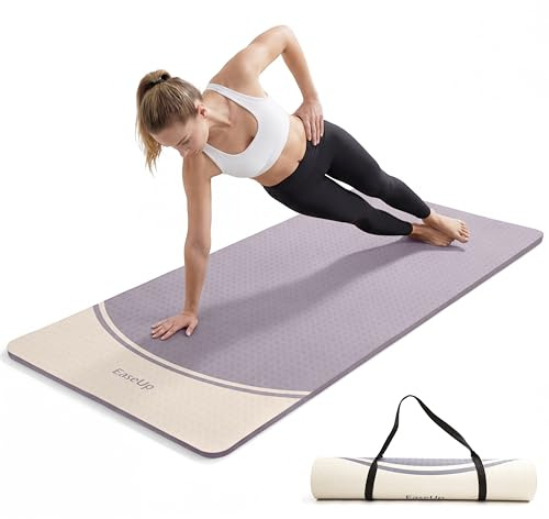 EaseUp Extra Thick Yoga Mat -2/5 inch (10MM), 72.8x31.5 Extra Long-Wide, Professional TPE Non-slip yoga mats for Yoga,Exercise, Workout,Pilates and Fitness, with strap (Dusty Purple)
