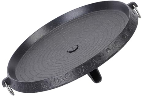 BESPORTBLE Plaque de Barbecue Ronde Antiadhésive en Métal, Poêle à Griller Légère et Compacte, Plat à Four pour Barbecue Extérieur Compatible Réchaud à Gaz, Ustensile Cuisson pour Rôtissage