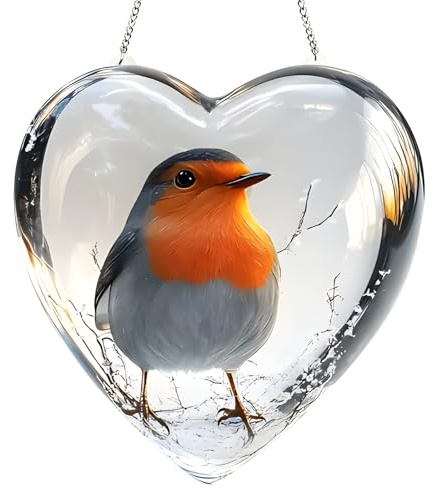 Heart Robin Suncatcher, Enchanting Robin Gifts, Acrylic Stained Glass Sun Catchers for Windows & Walls, Colorful Bird Ornament for Home, Garden & Fence Decorations