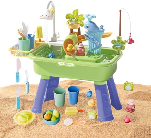 Wasserspieltisch Für Kinder, Sand Wassertisch Kinder Outdoor, Spielspüle Mit Fließendem Wasser Und Einer Pumpe, Wasserbahn Draußen Im Alter Von 4 Bis 8 Jahren, Wasserspielzeug, 54 X 29 X 53 Cm
