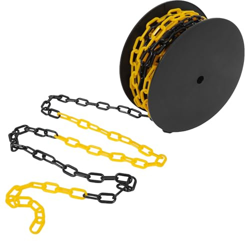 Homoyoyo 25m Lange Kunststoff Absperrkette Schwarz Gelb 6mm Kettenglieder Geeignet für Baustellen Eingänge und Veranstaltungsabsperrungen