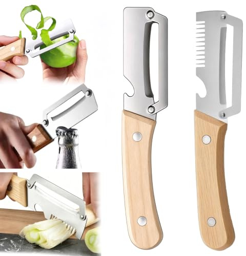 Ousuwo Juego de Herramientas de Cocina de 2 Piezas: 1 Cuchillo Pelador de Filo Dentado Afilado & 1 Rallador Versátil, Accesorios Todo-en-Uno para Pelar, Cortar & Rallar Rápidamente Frutas