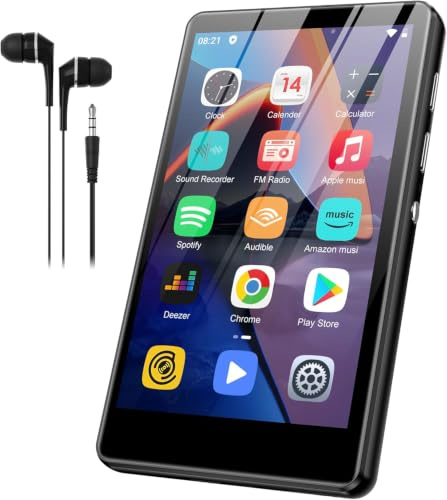 SWOFY Reproductor MP3 de 80 GB con Bluetooth y WiFi, pantalla táctil de 4.0 pulgadas, reproductor MP3 y MP4 Android con Spotify, Amazon Music, radio FM, grabadora, libro electrónico, navegador (negro)