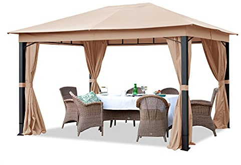 TOOLPORT Gartenpavillon 3x4 m ALU Premium ca 220g/m² Dachplane wasserdicht Pavillon - 4 Seitenteile Gartenzelt Taupe ca 9x9cm Profil