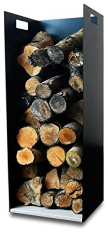 Volcann Modern 82cm Tall Steel Firewood Log Store - Fireplace Wood Holder Metal Basket with Handheld, Storage for Indoor Woodstove, Fireside Accessories (Goosewing Grey)