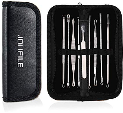 JOLIFILE 9 Stücke Mitesser Entferner Extractor Pinzette Werkzeug, Akne Pickel Extractor Mitesser Removal Tools Kit Behandlung für Makel Risikofreie Nase Gesicht Haut …