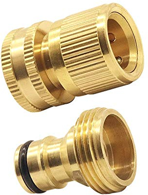 Tesmotor Garden Hose Nozzle Connect Kit, 3/4 inch Female Thread Tap Connector & Male Thread Brass Quick Connector（1 pair）