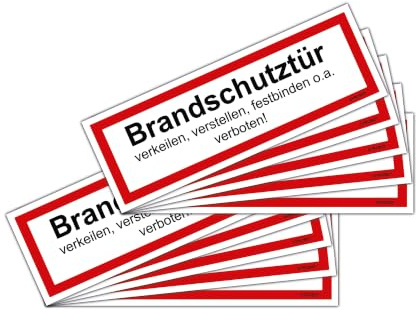STROBO 10 Stück Aufkleber Brandschutztür im Format 7,2 x 21 cm | Sticker mit geschlitzter Rückseite für den Innen- und Außenbereich | UV-Schutz, Wind- und Wetterfest