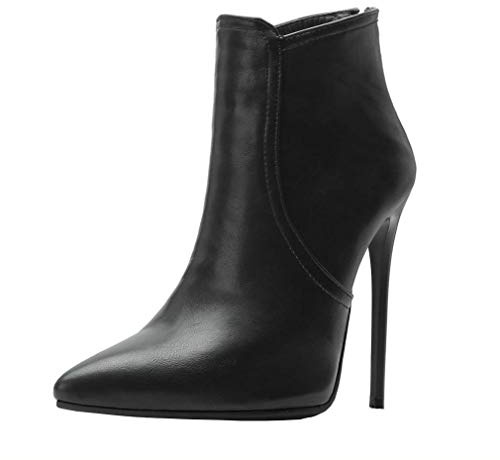Birdsight Bottine Femme Courtes Hiver Ankle Chaud Zip Talon Haut Aiguille Bottes Cheville Bout Pointu Chaussures Boots Shoes Eclair Derrière Winter Bootie Warm Stiletto Sexy 12CM（Noir，45）