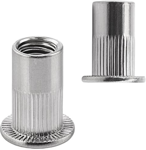 FASTON® Flachkopf Einnietmuttern Rundschaft M4x10 mm Edelstahl A2 V2A (20 Stück) Blindnietmutter Blindmuttern Rund Gewinde Offen Gerändelt Nietmuttern Gewindenieten