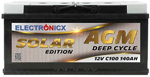 Batterie Solaire AGM 12V 140Ah Décharge Profonde sans Entretien pour Camping-Car, Voiture, Bateau, Jardin et Systèmes Solaires Autonomes Batterie Énergie Electronicx Solar Edition
