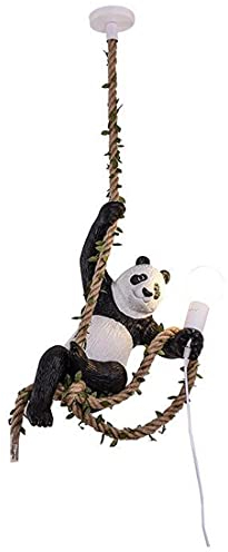 Pendelleuchte Kreativ Panda Design Esszimmer Lampe, Vintage Wohnzimmer Seilleuchte, LED E27 Hanfseil Hängelampe Esstischleuchte, Einstellbares Kronleuchter für Restaurant Büro Arbeitszimmer Hotel Bar