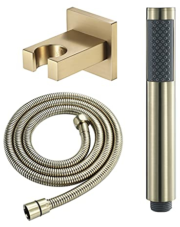 SHUGUANG Duschkopf Hochdruck Handbrause Messing Wassersparend Brausekopf Antikalk Duschbrause Set mit 1.5M Edelstahl Schlauch und Messing Halterung, G1/2,Brushed Gold