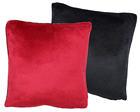 Moon Kissenbezug 2er Pack Cashmere Touch, 80x80 cm, Winter Wendekissenhülle Plüsch (rot/schwarz)