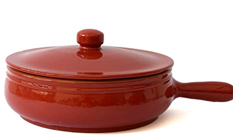 Padella Rossana con Coperchio, Casseruola in Terracotta, Padella per stufati, Colì Maioliche e Terrecotte dal 1650, Rosso, diametro 20 cm