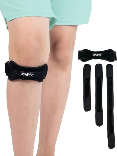 KARM Correa de soporte para rodilla para niños - Rodilleras Osgood Schlatter para niñas y niños | Correa de rodilla para patellar tendonitis, Condiciones de dolor de rodilla y deportes (1PC, Negro)
