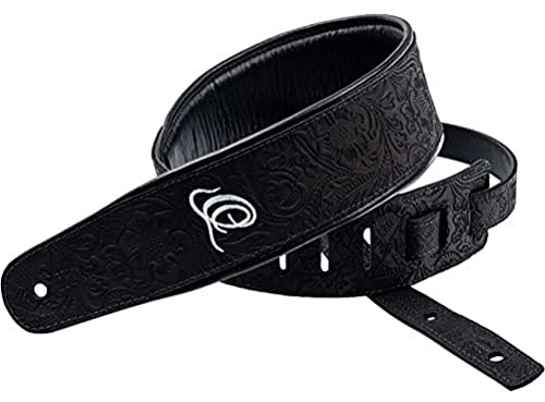 Ortega Guitars Gitarrengurt Länge Verstellbar - Akustik Gitarre / Bass, E-Gitarre, E-Bass - Byzantine Series - Echtleder, Byzantine Black (OSBY-1) | Länge verstellbar, für Akustik Gitarre / Bass, E-Gitarre, E-Bass