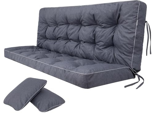 Bjird Cojin para Banco - Cojines Blandos de Asiento y Respaldo para Tumbonas, Bancos de Jardín, Columpios de Patio, Suelo - Impermeables con Diseño Acolchado y Correas - 100 cm - Azul Marino